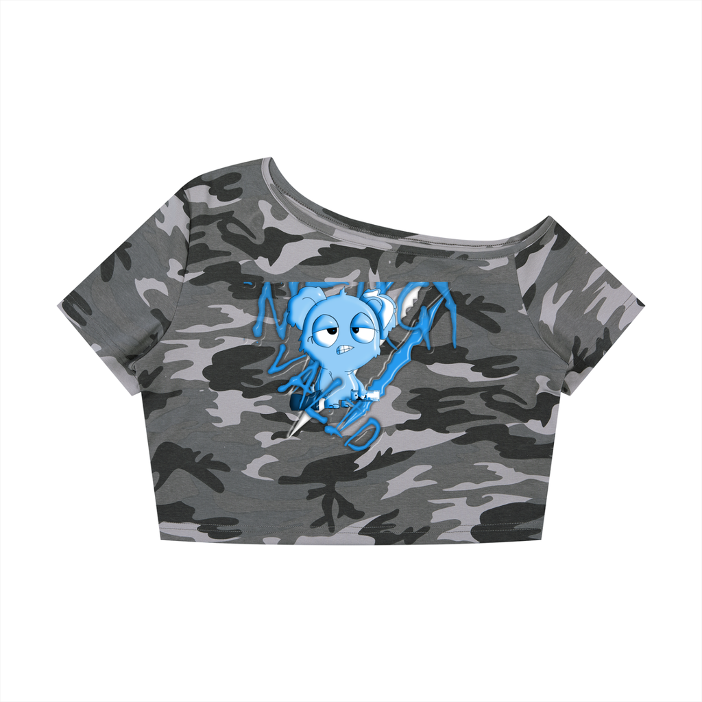 Loopylavi’s Women's Camo Off-Shoulder Crop T-Shirt
