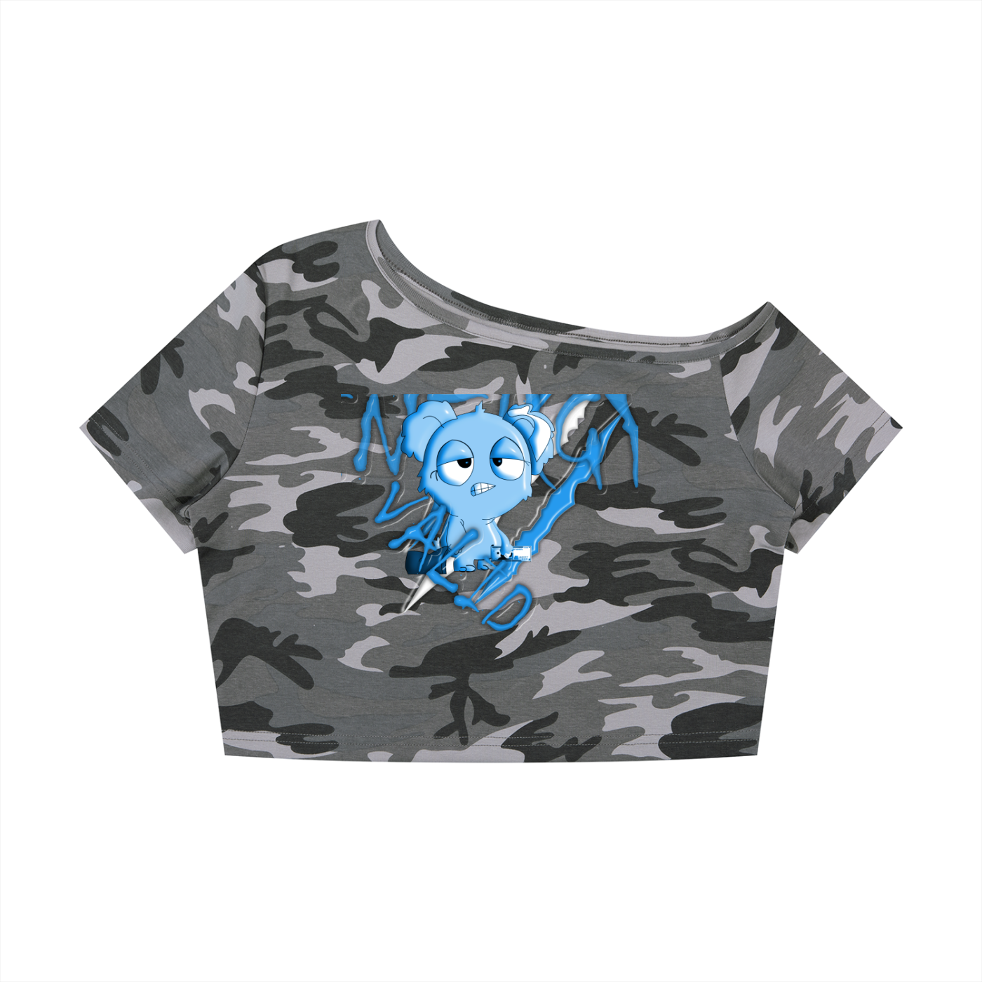 Loopylavi’s Women's Camo Off-Shoulder Crop T-Shirt