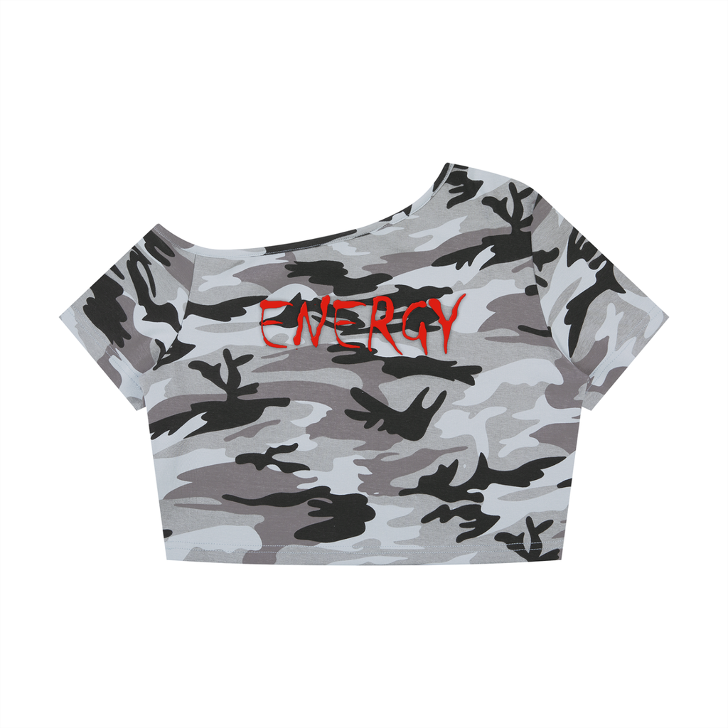 Loopy lavi Women's Camo Off-Shoulder Crop T-Shirt