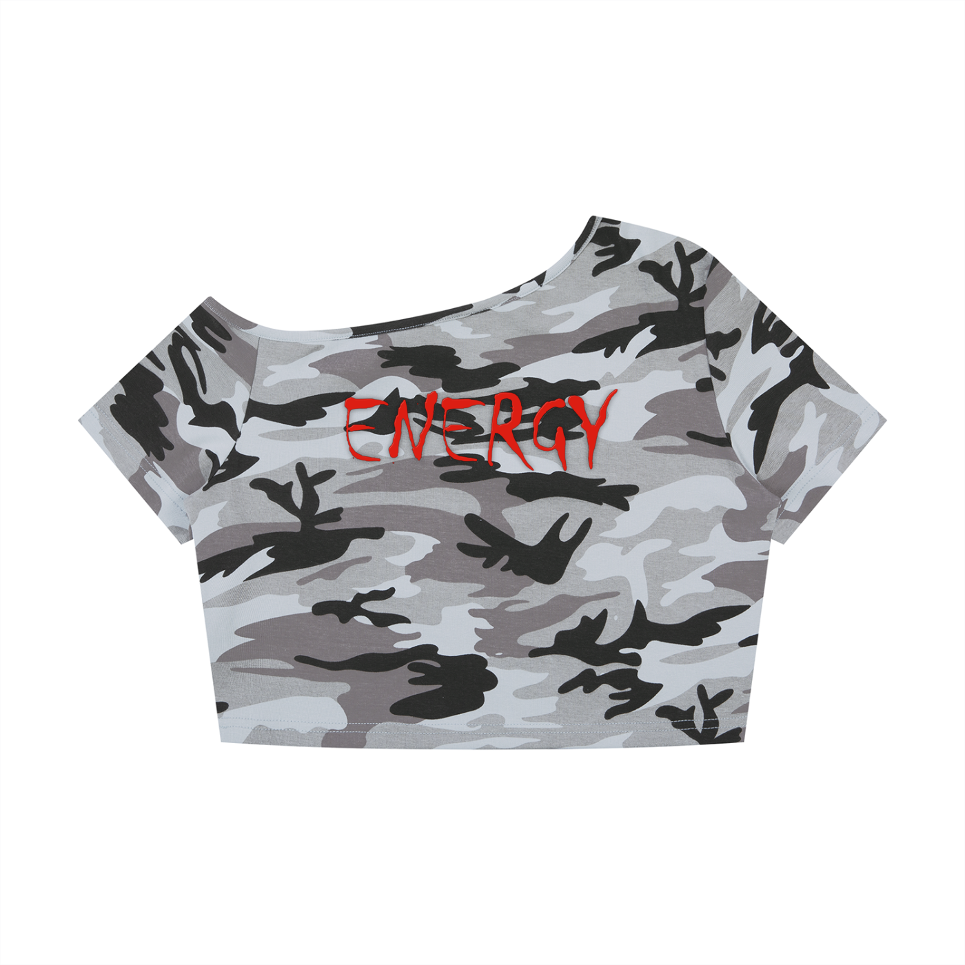 Loopy lavi Women's Camo Off-Shoulder Crop T-Shirt