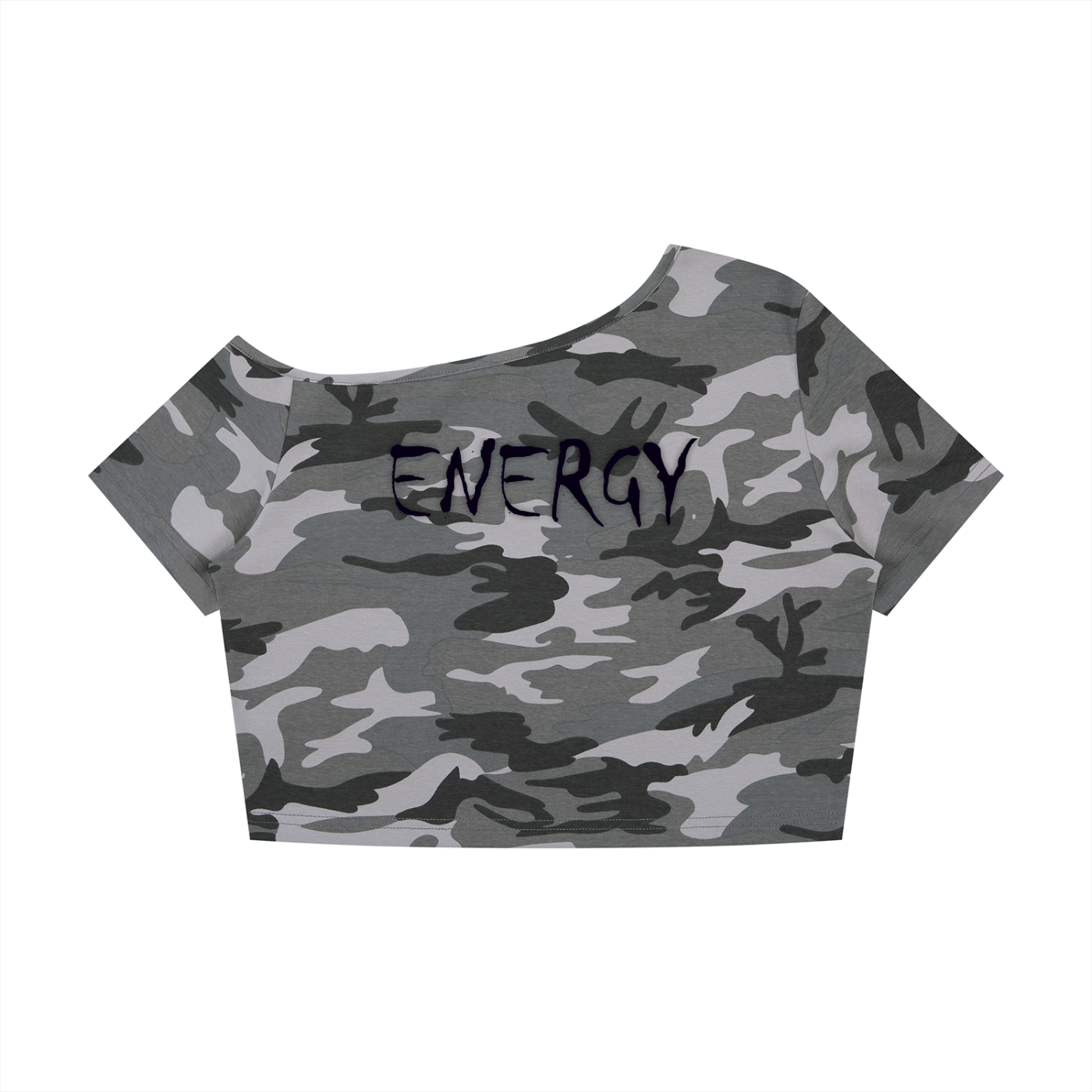 Loopy Lavi Women's Camo Off-Shoulder Crop T-Shirt