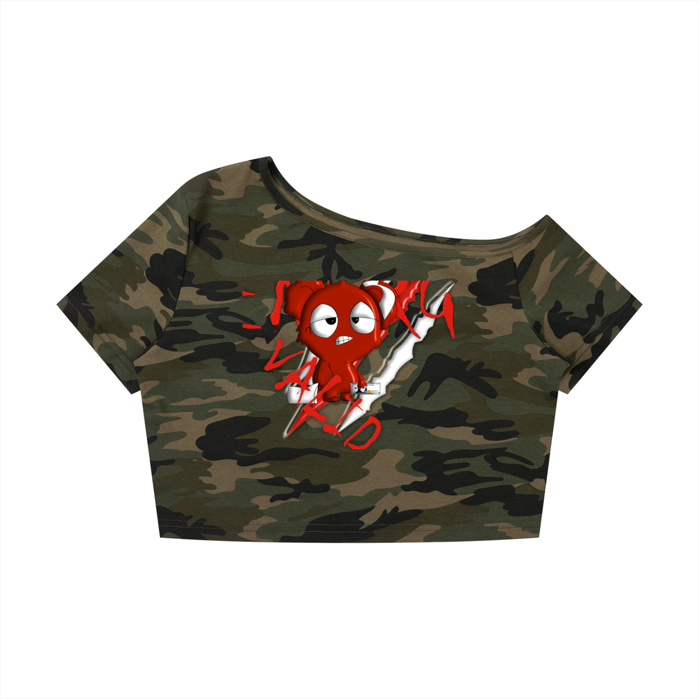 Loopy lavi Women's Camo Off-Shoulder Crop T-Shirt