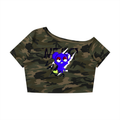 Loopy Lavi Women's Camo Off-Shoulder Crop T-Shirt