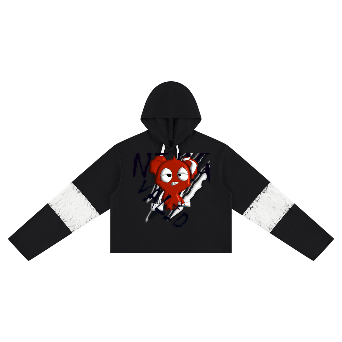 Loopy Lavi Women’s Cropped Lace-Panel Hoodie