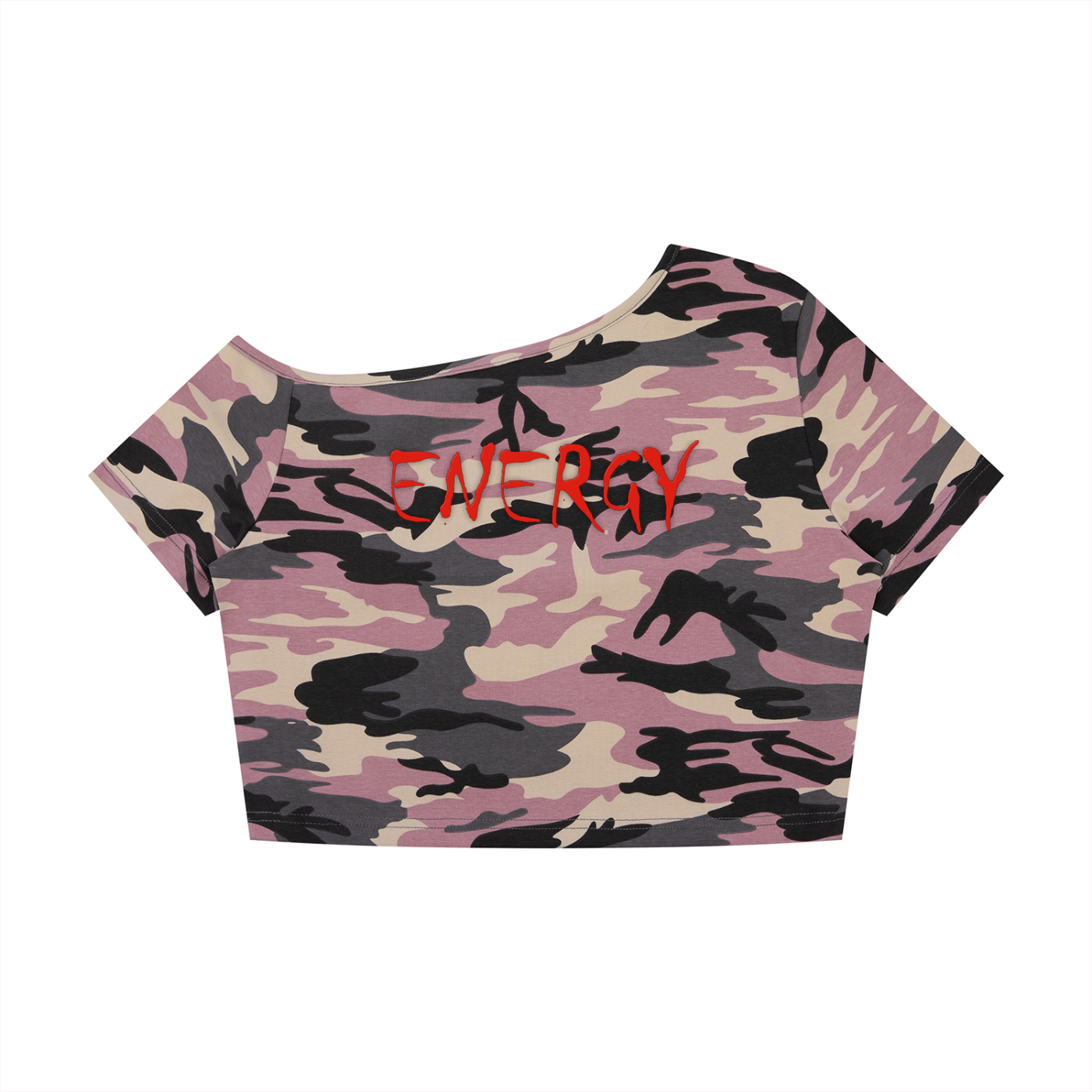 Loopy lavi Women's Camo Off-Shoulder Crop T-Shirt