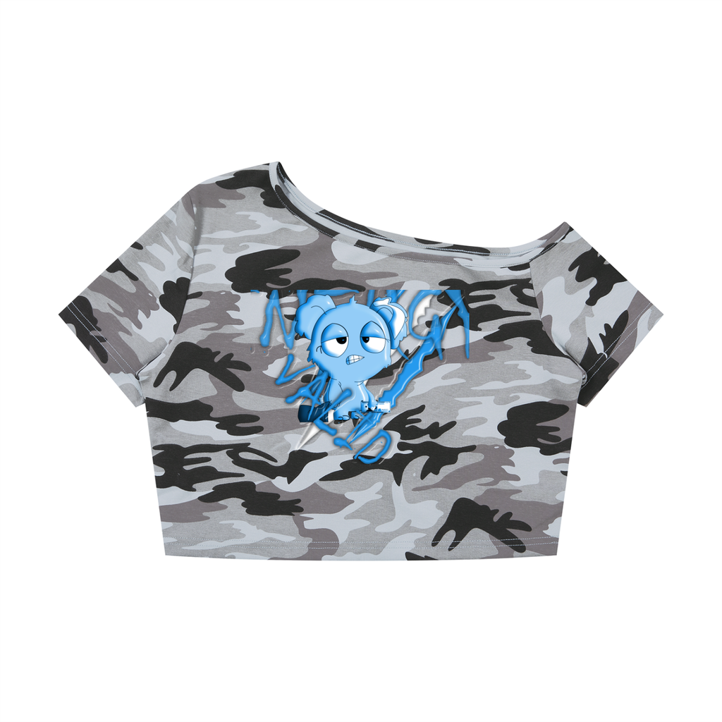 Loopylavi’s Women's Camo Off-Shoulder Crop T-Shirt
