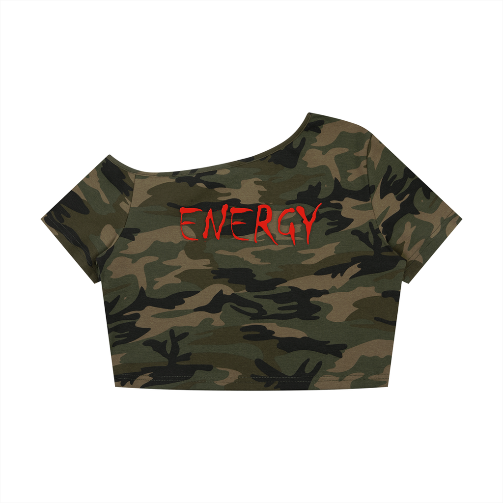 Loopy lavi Women's Camo Off-Shoulder Crop T-Shirt