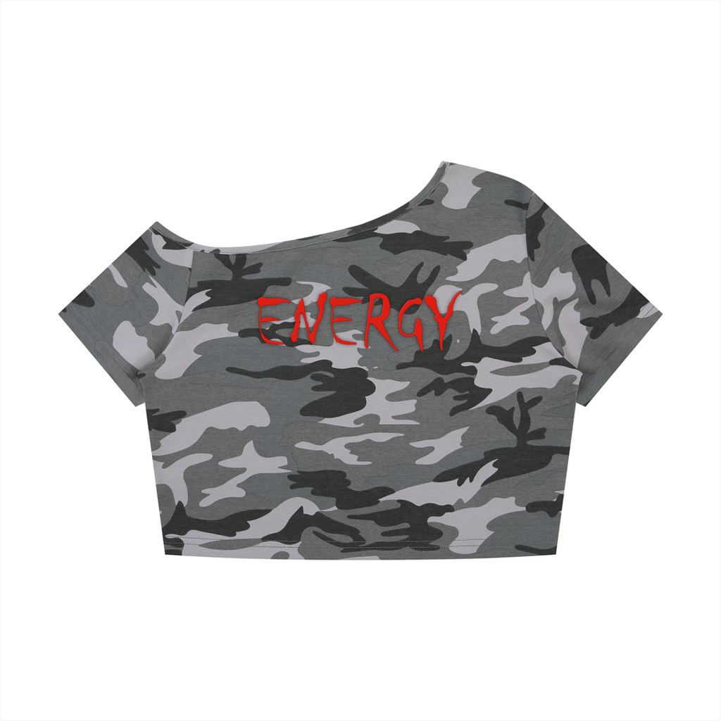Loopy lavi Women's Camo Off-Shoulder Crop T-Shirt