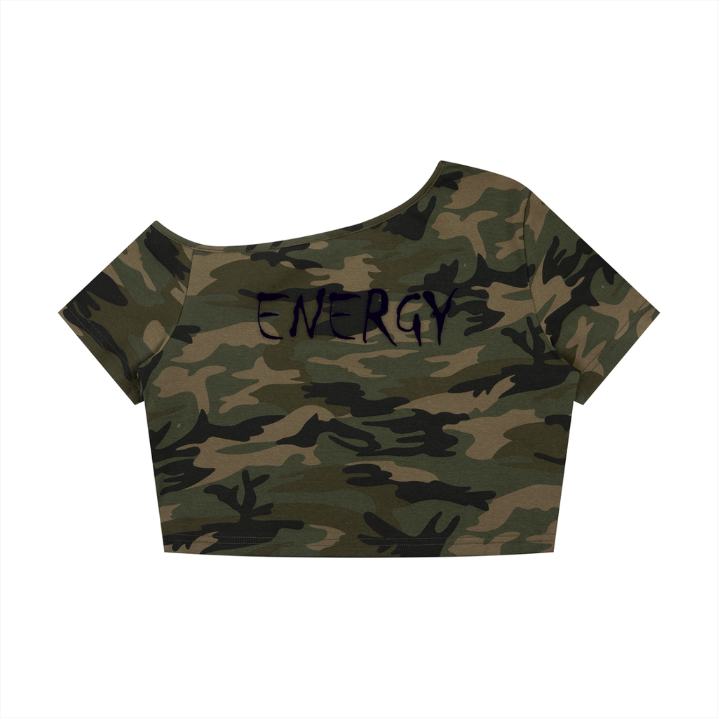 Loopy Lavi Women's Camo Off-Shoulder Crop T-Shirt