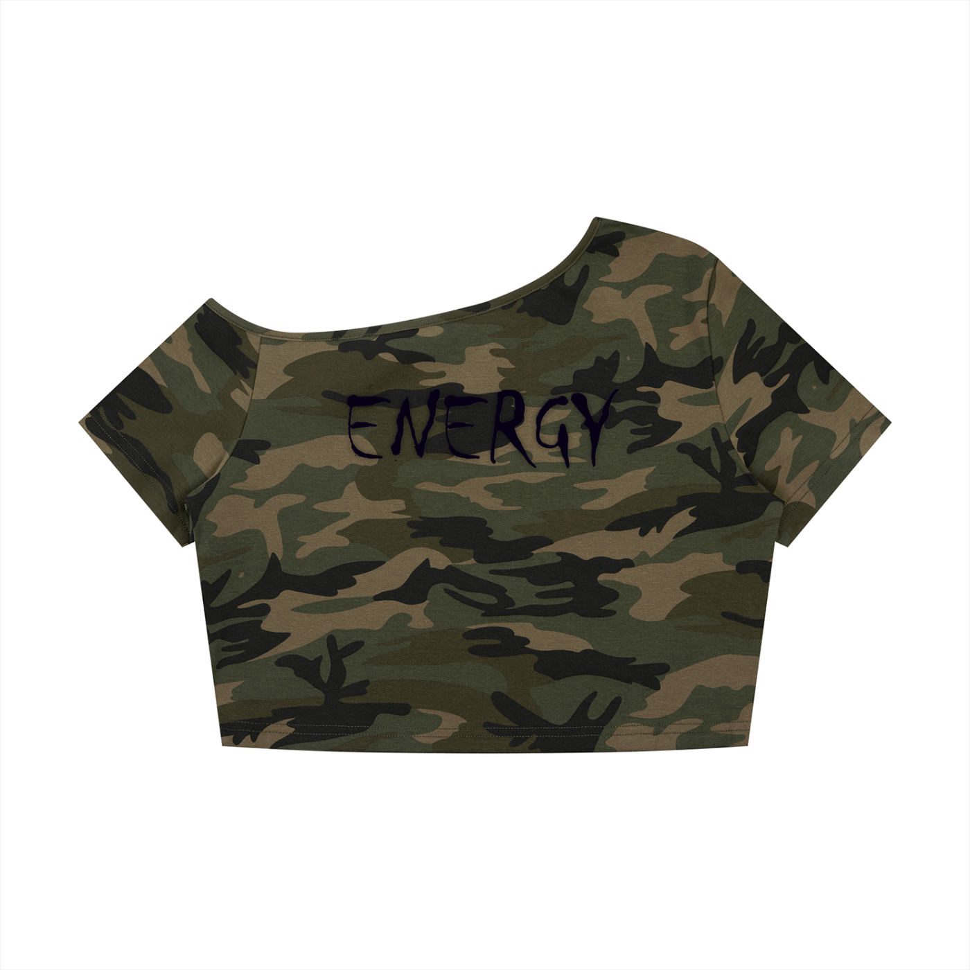Loopy Lavi Women's Camo Off-Shoulder Crop T-Shirt