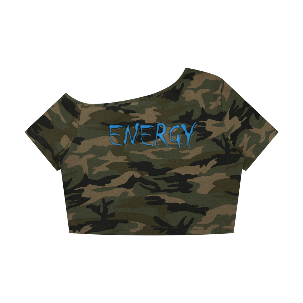 Loopylavi’s Women's Camo Off-Shoulder Crop T-Shirt