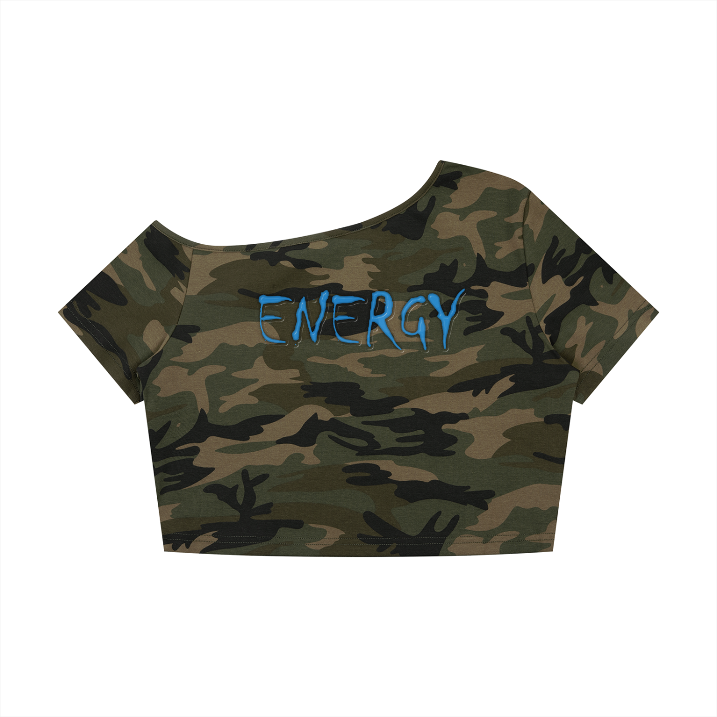 Loopylavi’s Women's Camo Off-Shoulder Crop T-Shirt