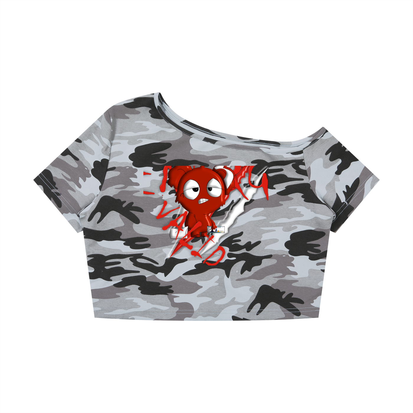 Loopy lavi Women's Camo Off-Shoulder Crop T-Shirt