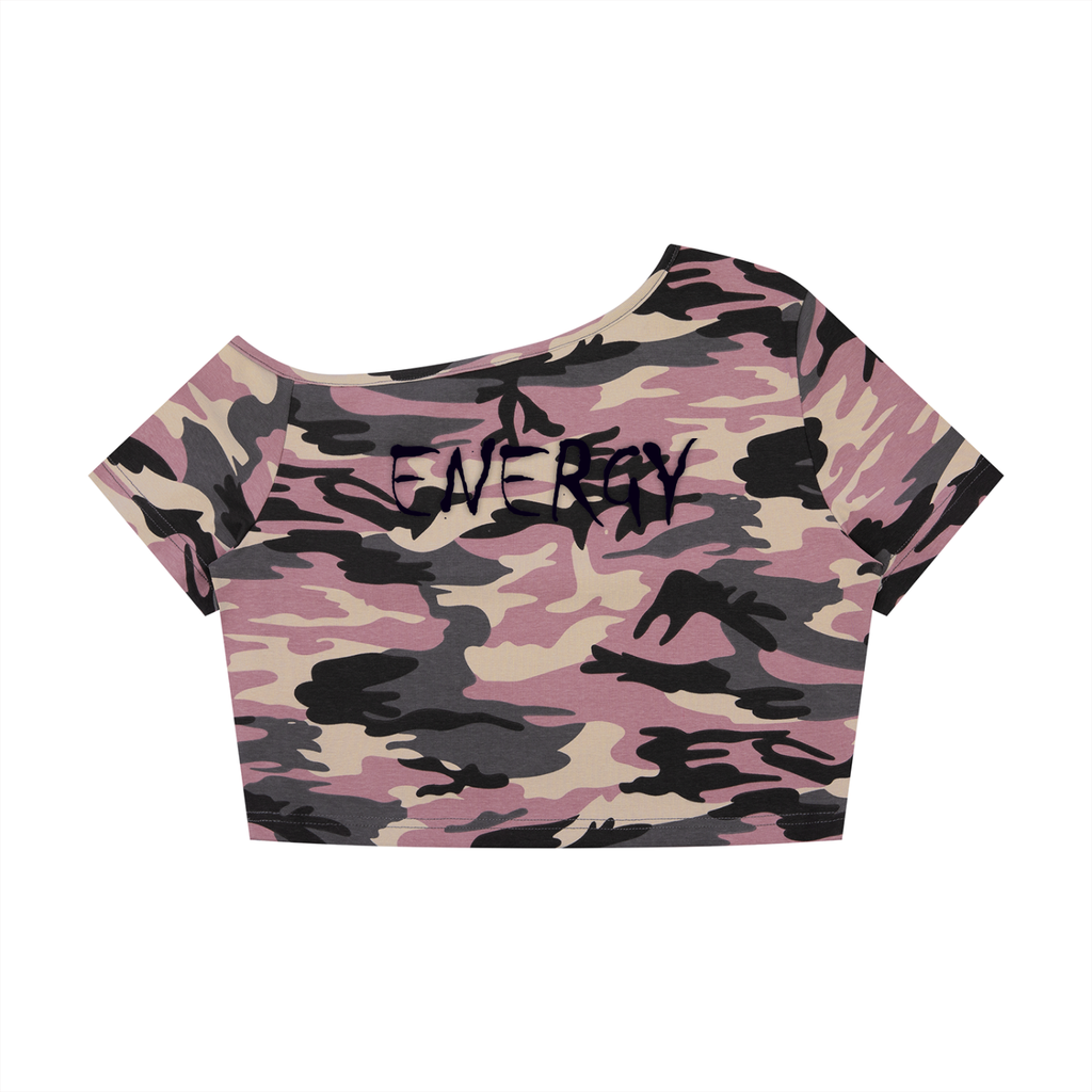 Loopy Lavi Women's Camo Off-Shoulder Crop T-Shirt