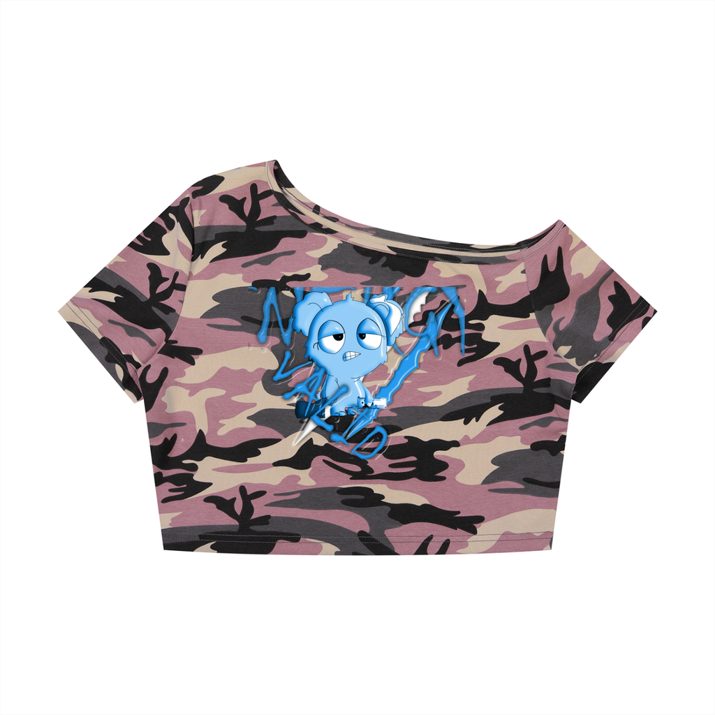 Loopylavi’s Women's Camo Off-Shoulder Crop T-Shirt