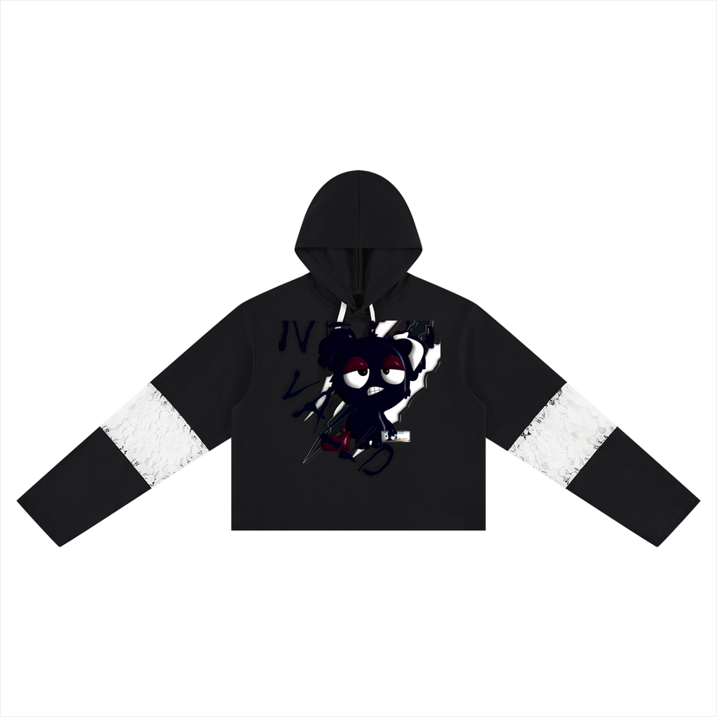 Loopy Lavi Women’s Cropped Lace-Panel Hoodie