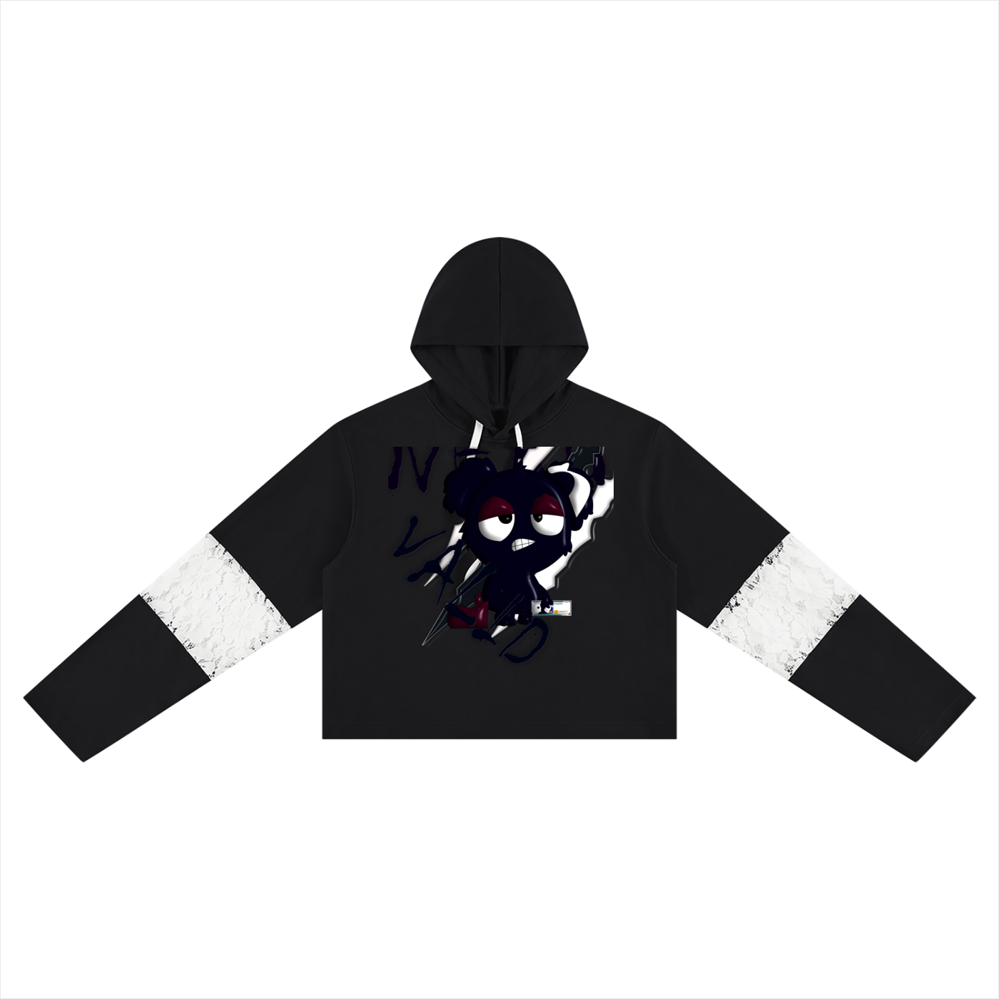 Loopy Lavi Women’s Cropped Lace-Panel Hoodie