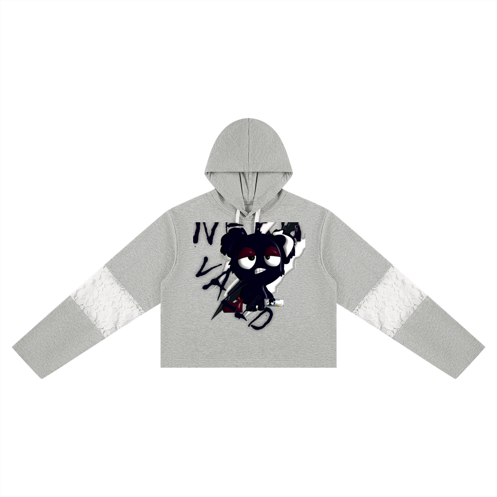 Loopy Lavi Women’s Cropped Lace-Panel Hoodie
