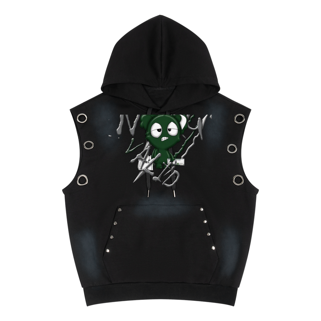 Unisex Vintage Wash Sun Fade Sleeveless Hoodie