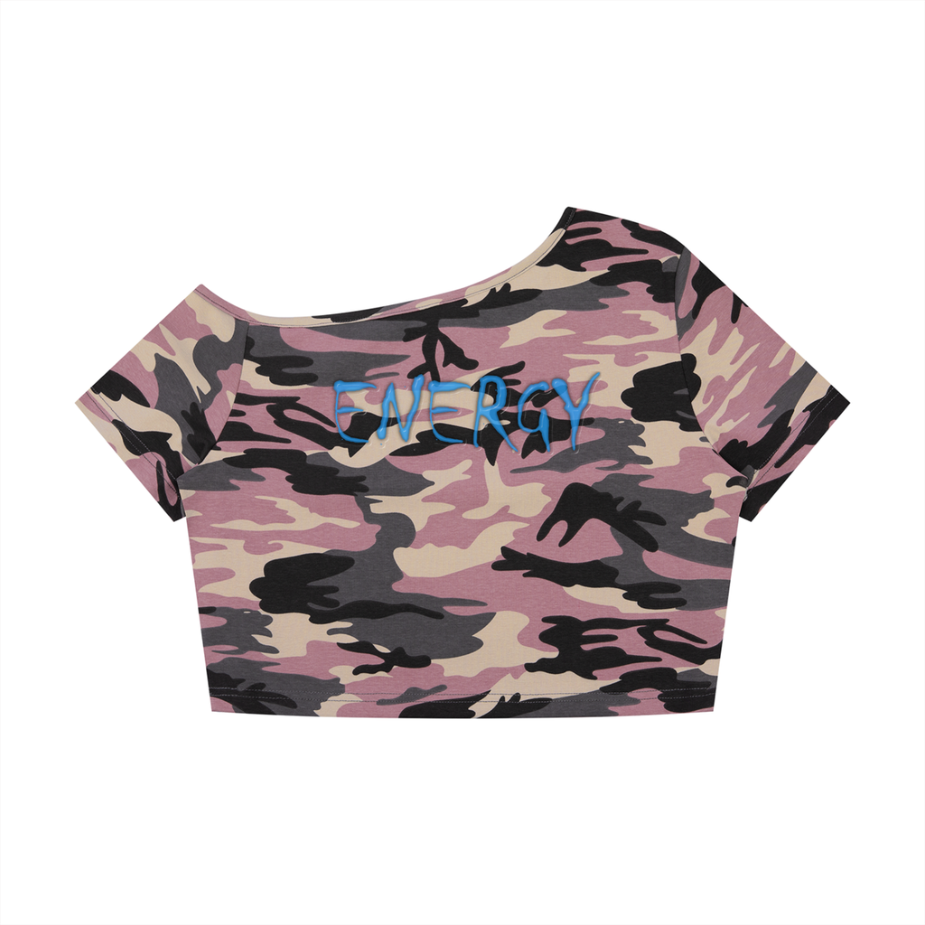 Loopylavi’s Women's Camo Off-Shoulder Crop T-Shirt