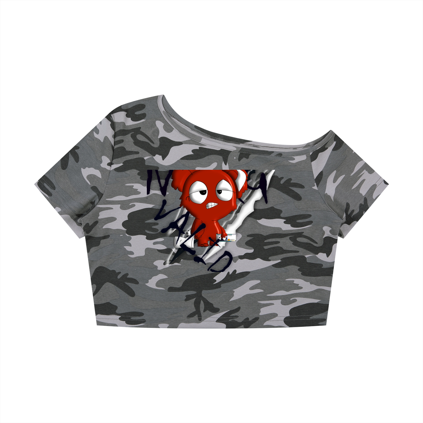 Loopy Lavi Women's Camo Off-Shoulder Crop T-Shirt