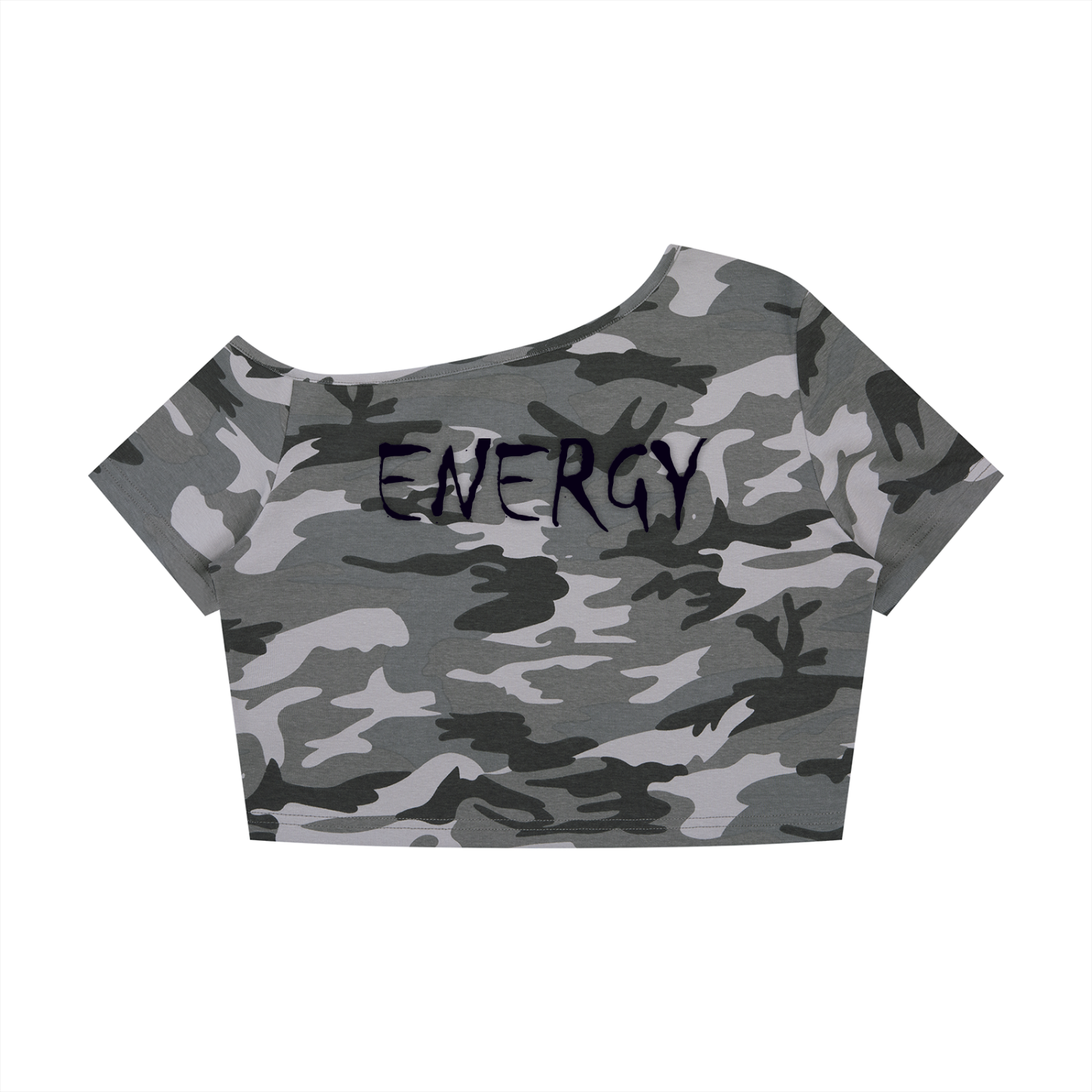 Loopy Lavi Women's Camo Off-Shoulder Crop T-Shirt