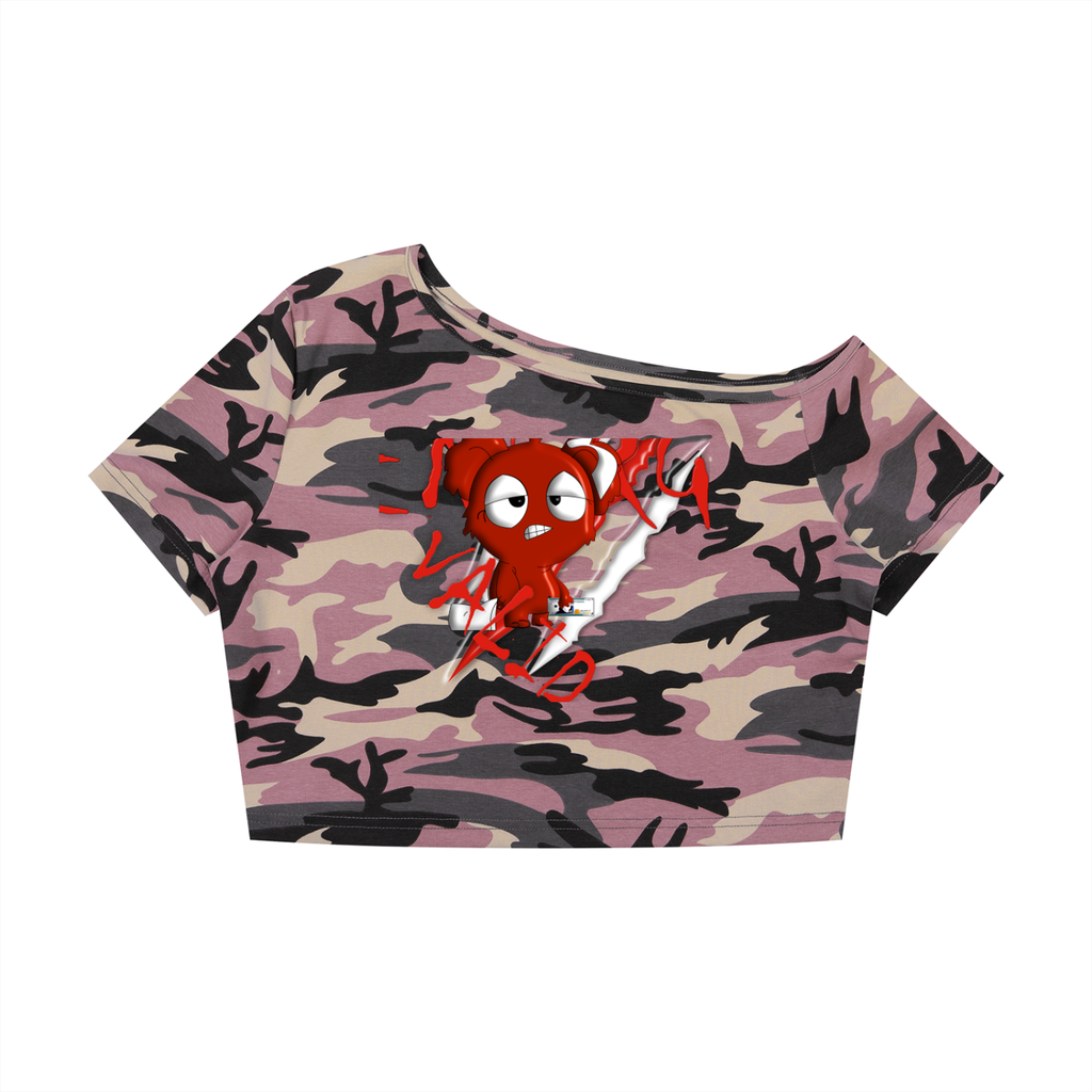 Loopy lavi Women's Camo Off-Shoulder Crop T-Shirt