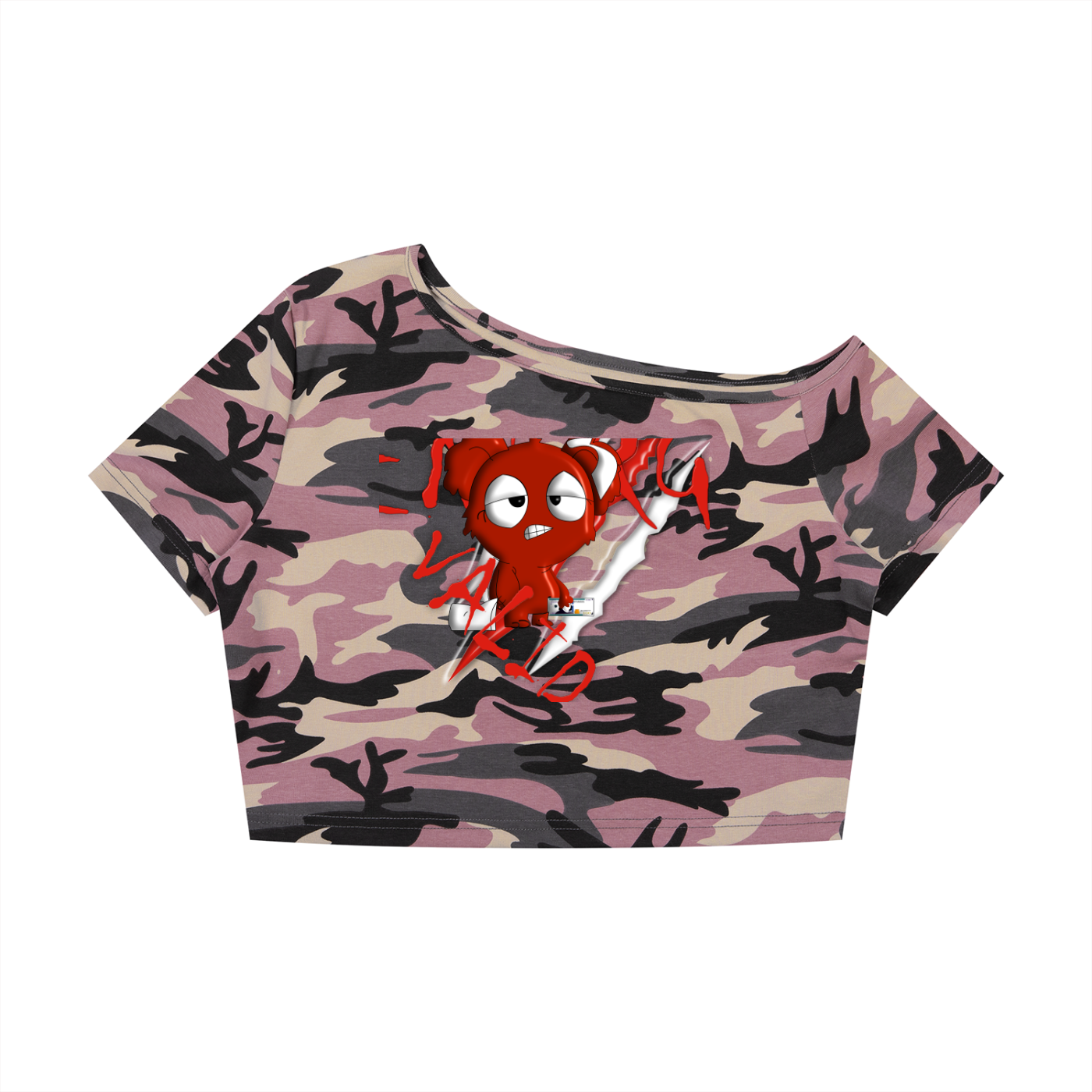 Loopy lavi Women's Camo Off-Shoulder Crop T-Shirt