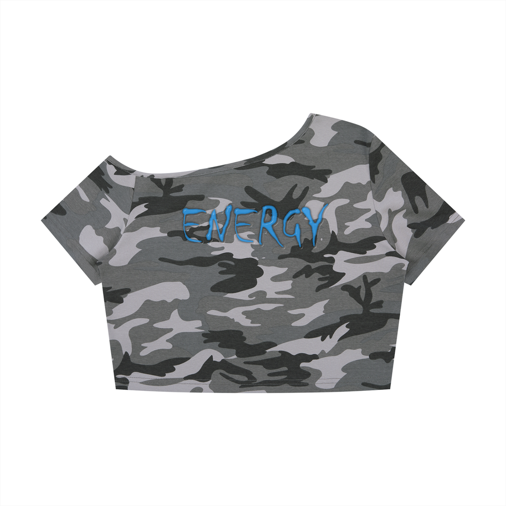 Loopylavi’s Women's Camo Off-Shoulder Crop T-Shirt