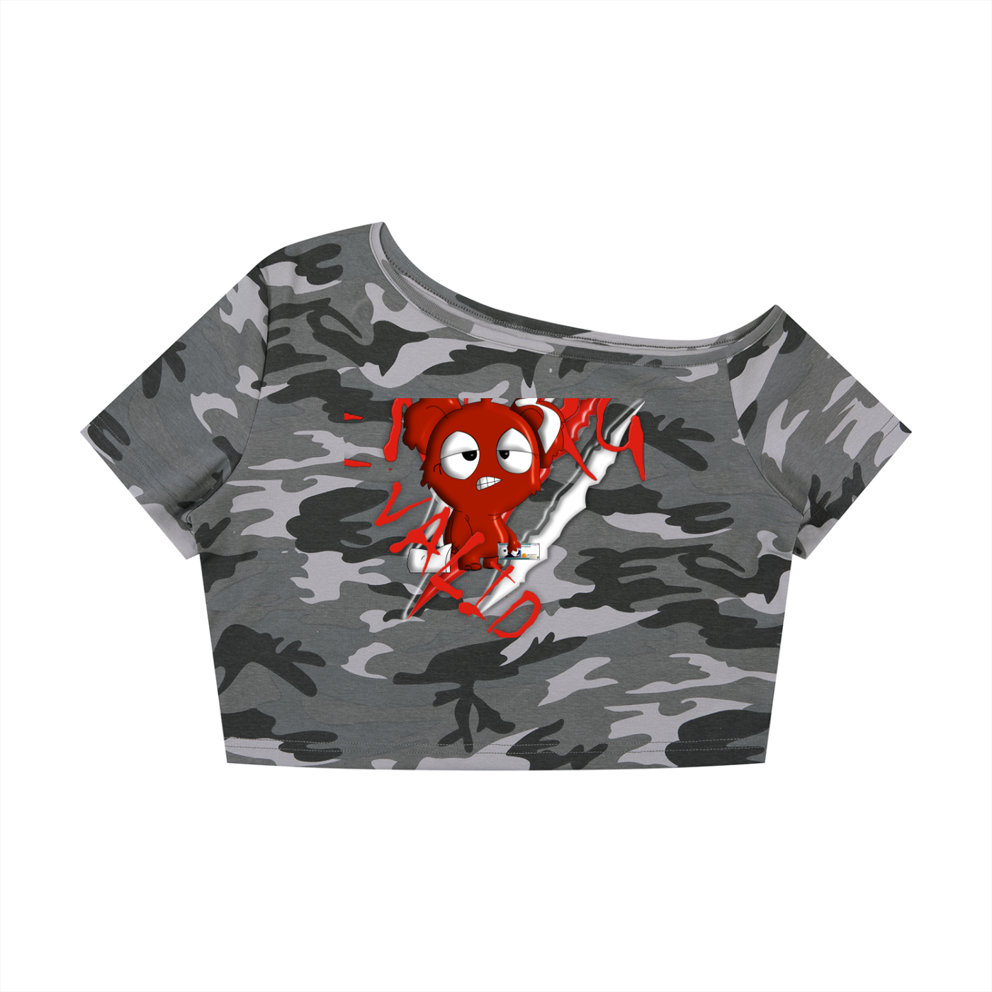 Loopy lavi Women's Camo Off-Shoulder Crop T-Shirt