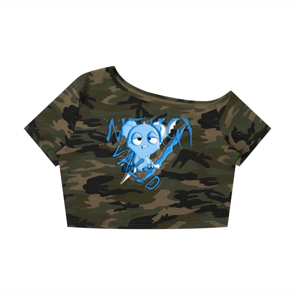 Loopylavi’s Women's Camo Off-Shoulder Crop T-Shirt